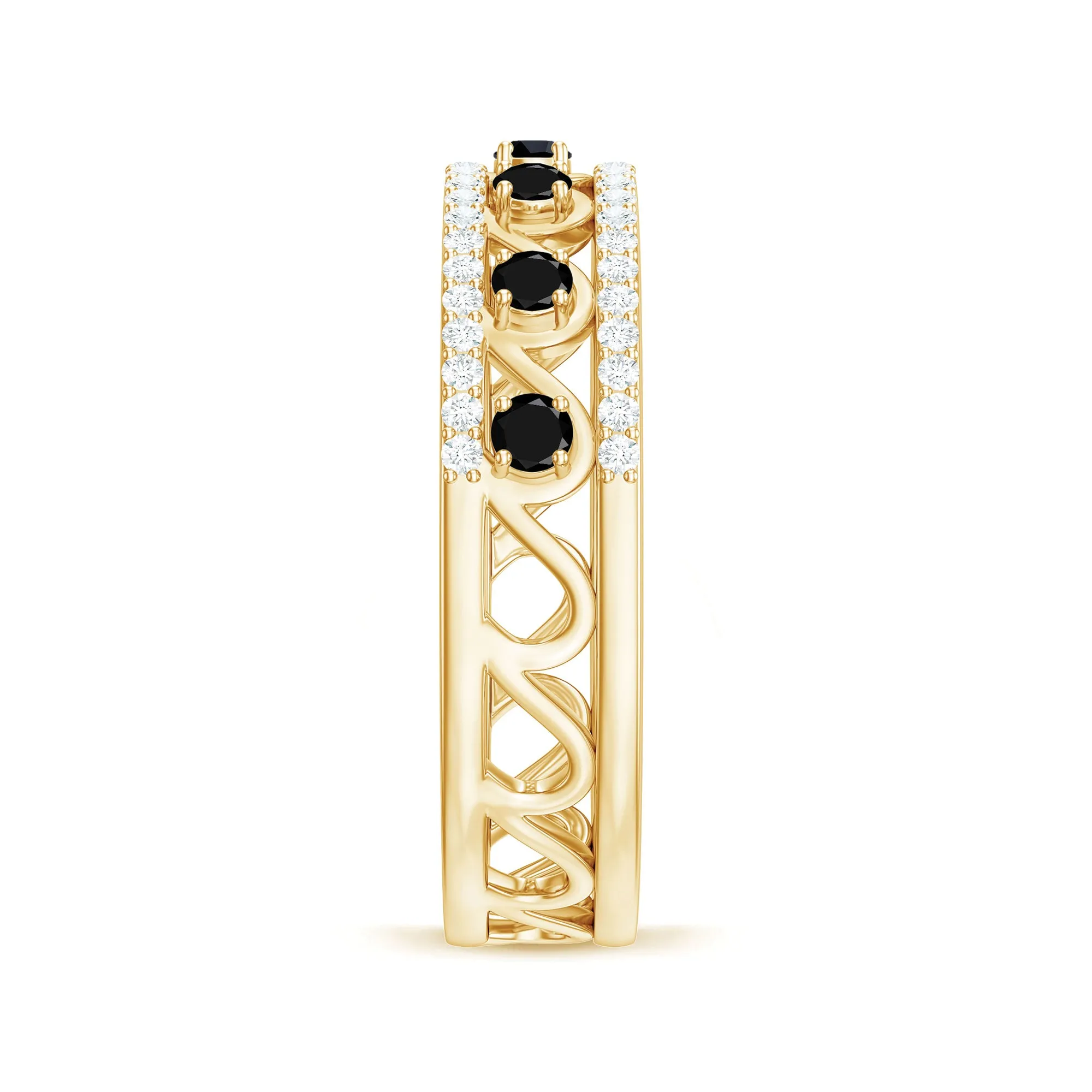 0.75 CT Natural Black Onyx and Diamond Designer Eternity Band Ring