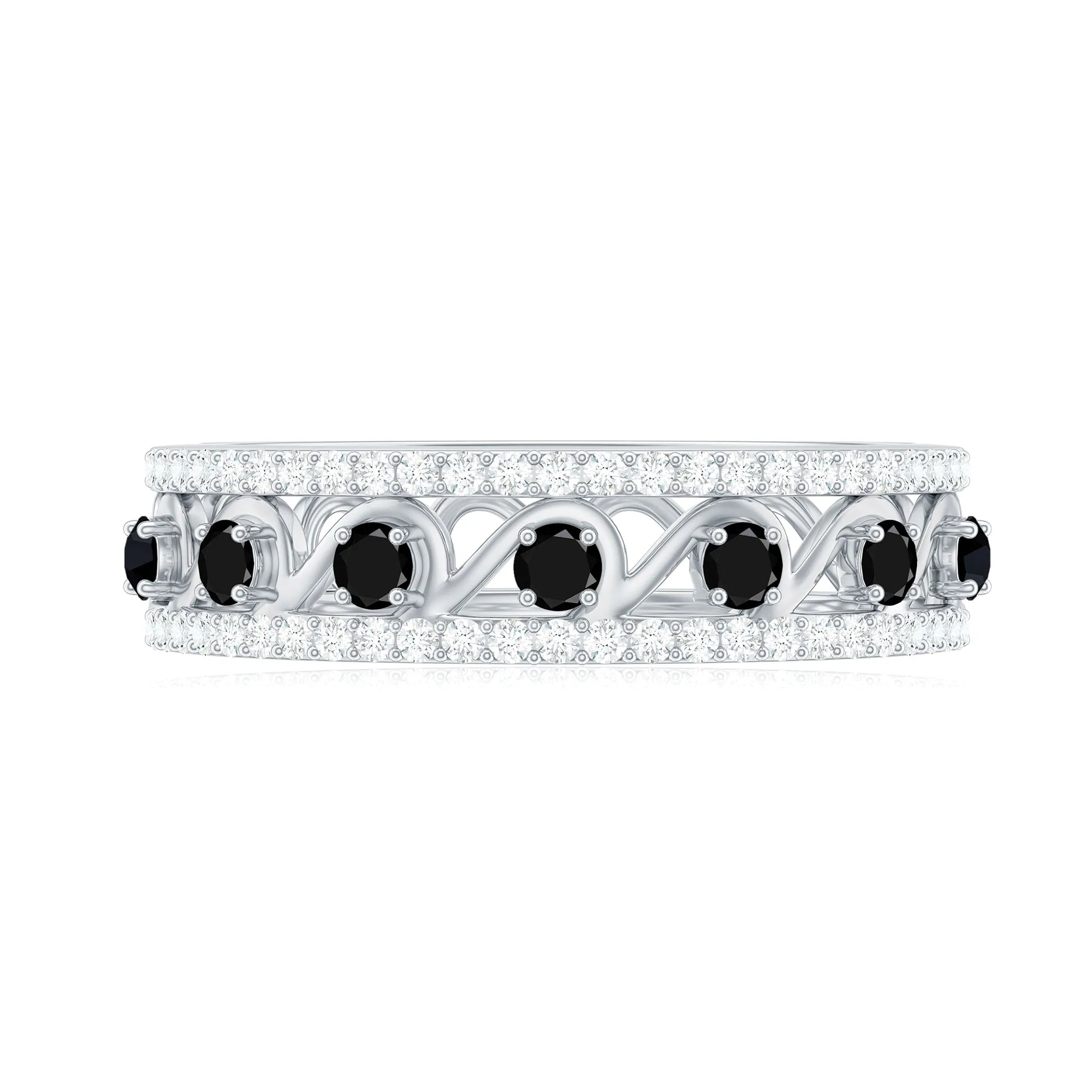 0.75 CT Natural Black Onyx and Diamond Designer Eternity Band Ring