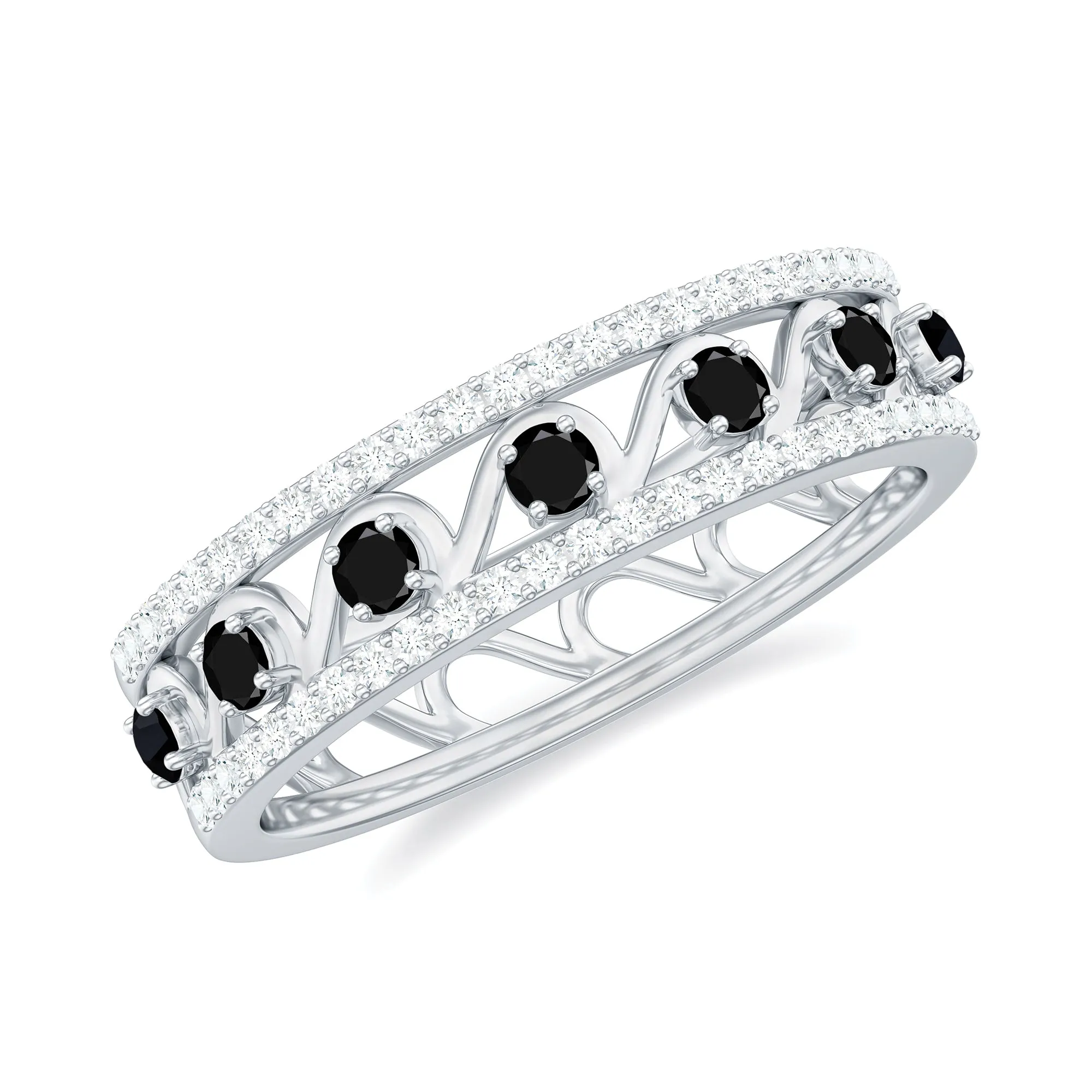 0.75 CT Natural Black Onyx and Diamond Designer Eternity Band Ring