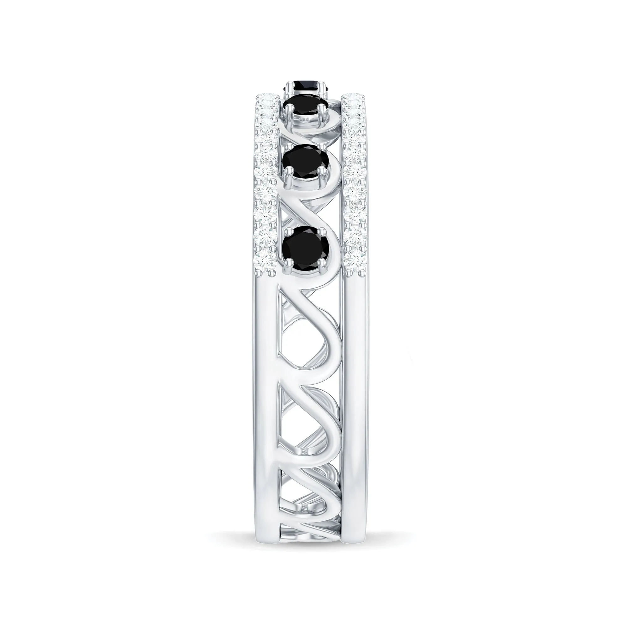 0.75 CT Natural Black Onyx and Diamond Designer Eternity Band Ring