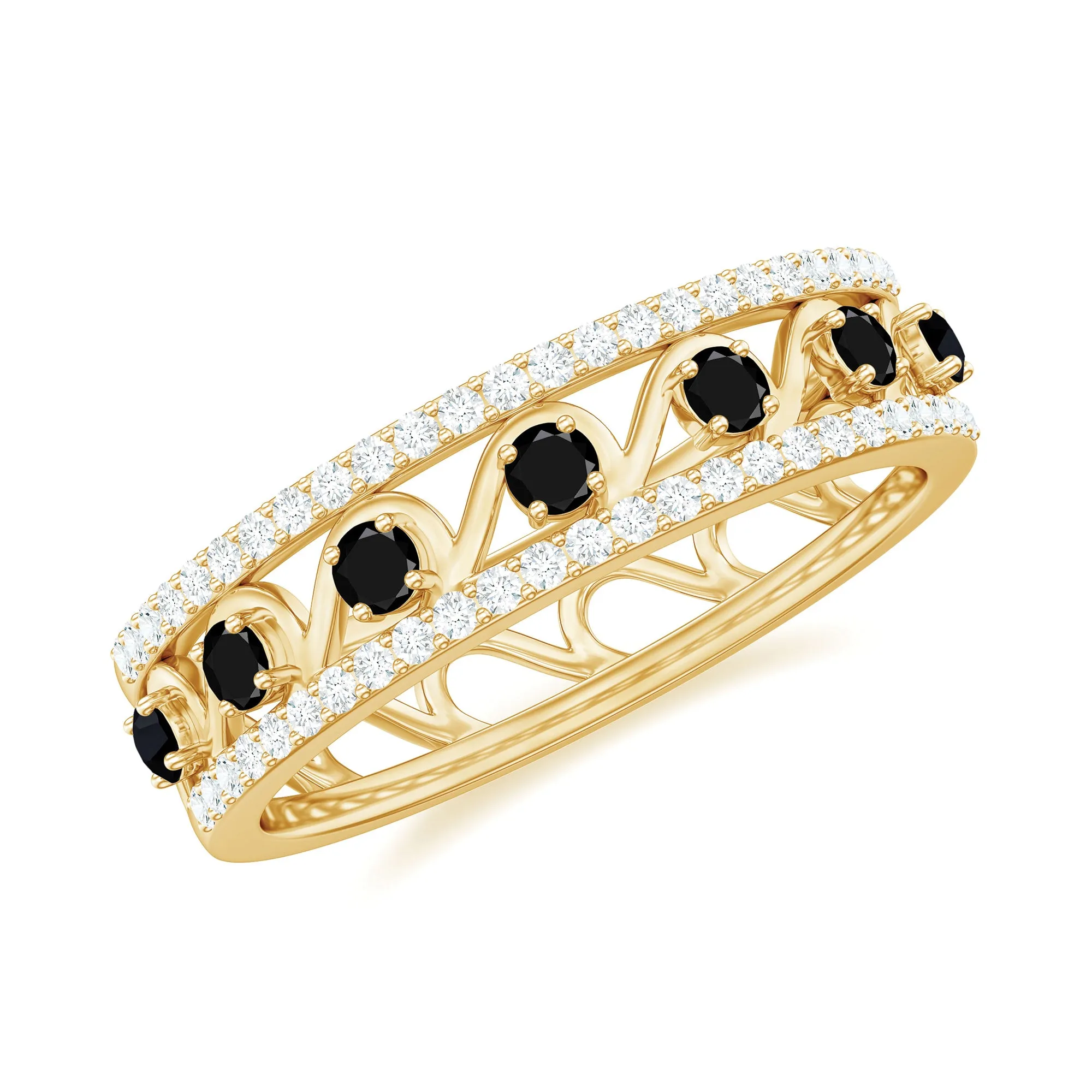0.75 CT Natural Black Onyx and Diamond Designer Eternity Band Ring