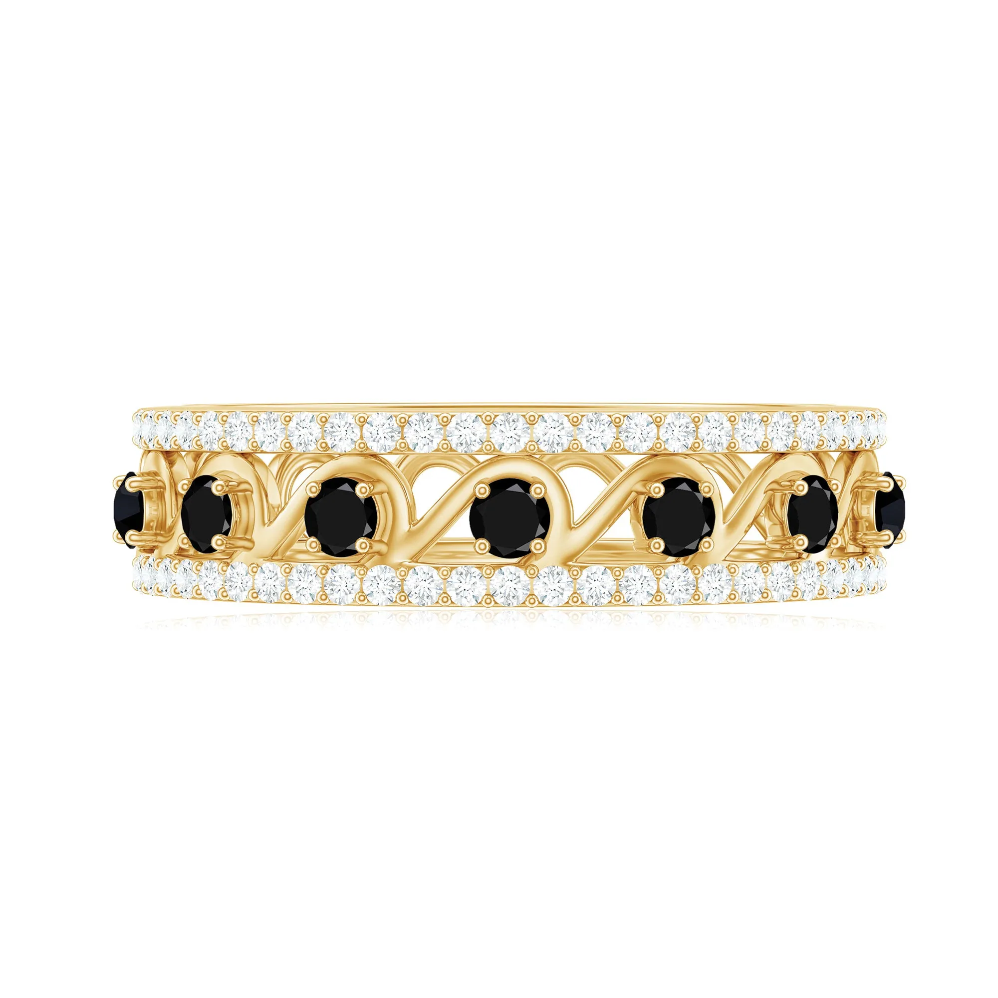 0.75 CT Natural Black Onyx and Diamond Designer Eternity Band Ring