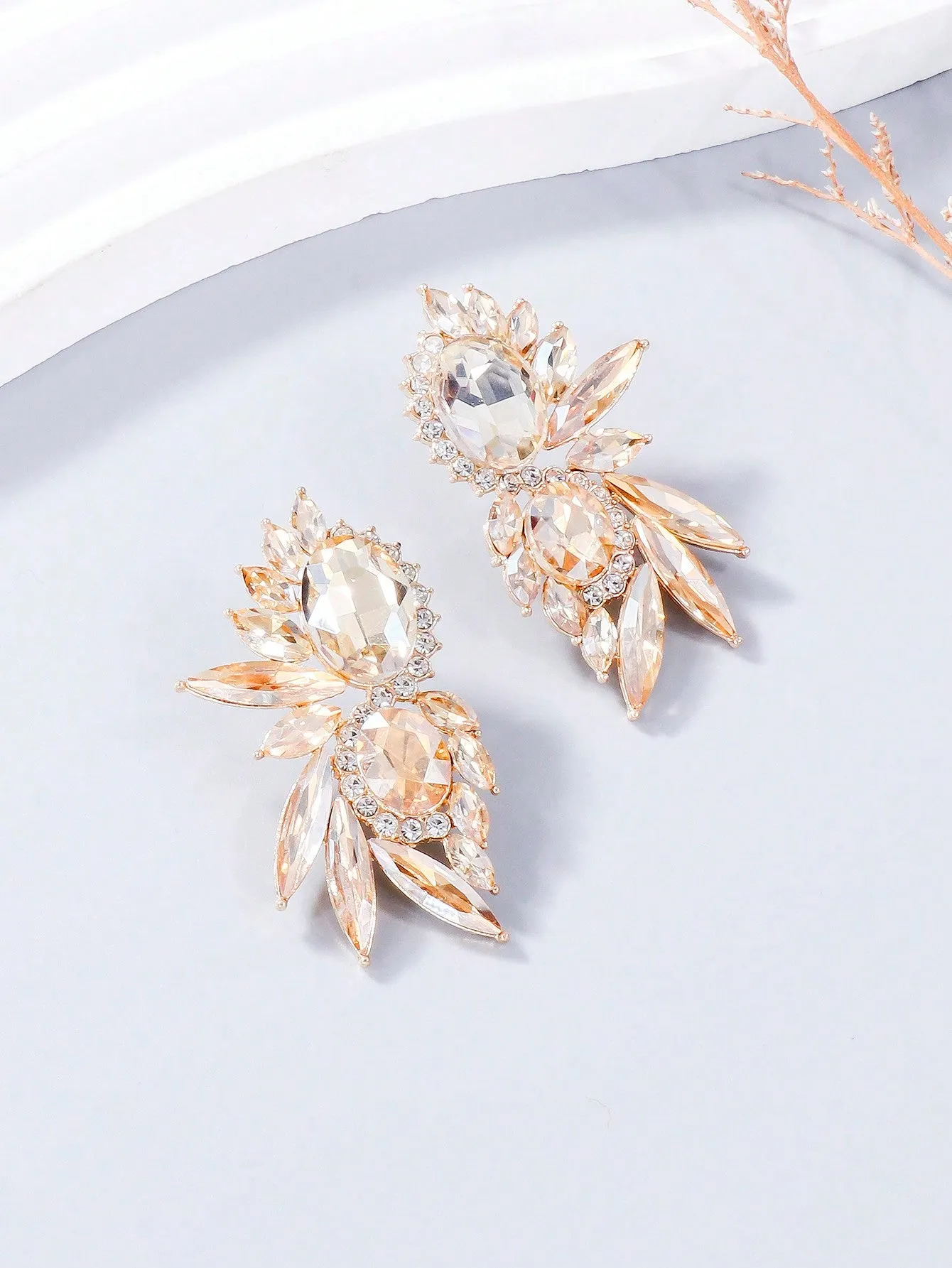 1 pair Champagne Glass Rhinestone Earrings