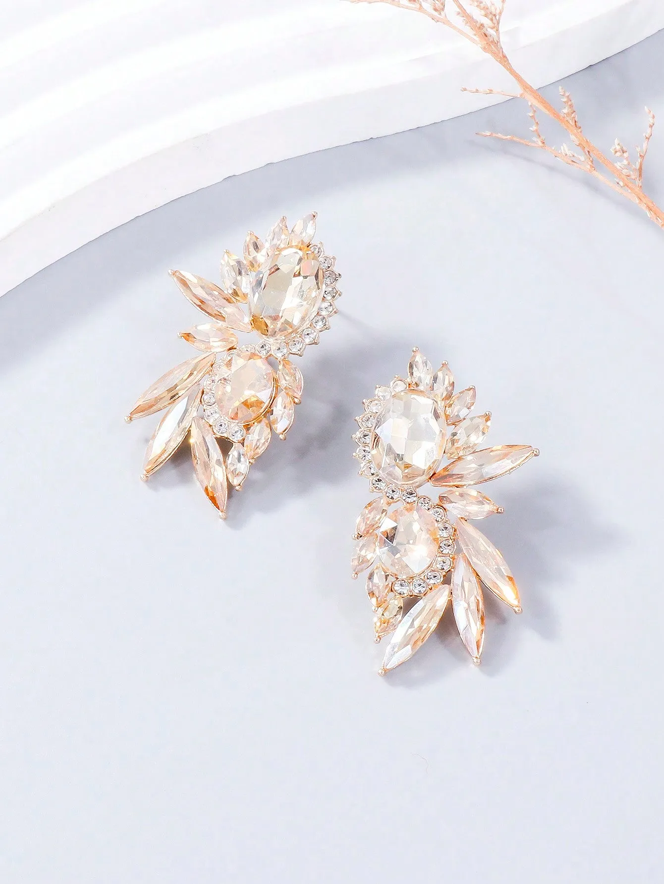1 pair Champagne Glass Rhinestone Earrings