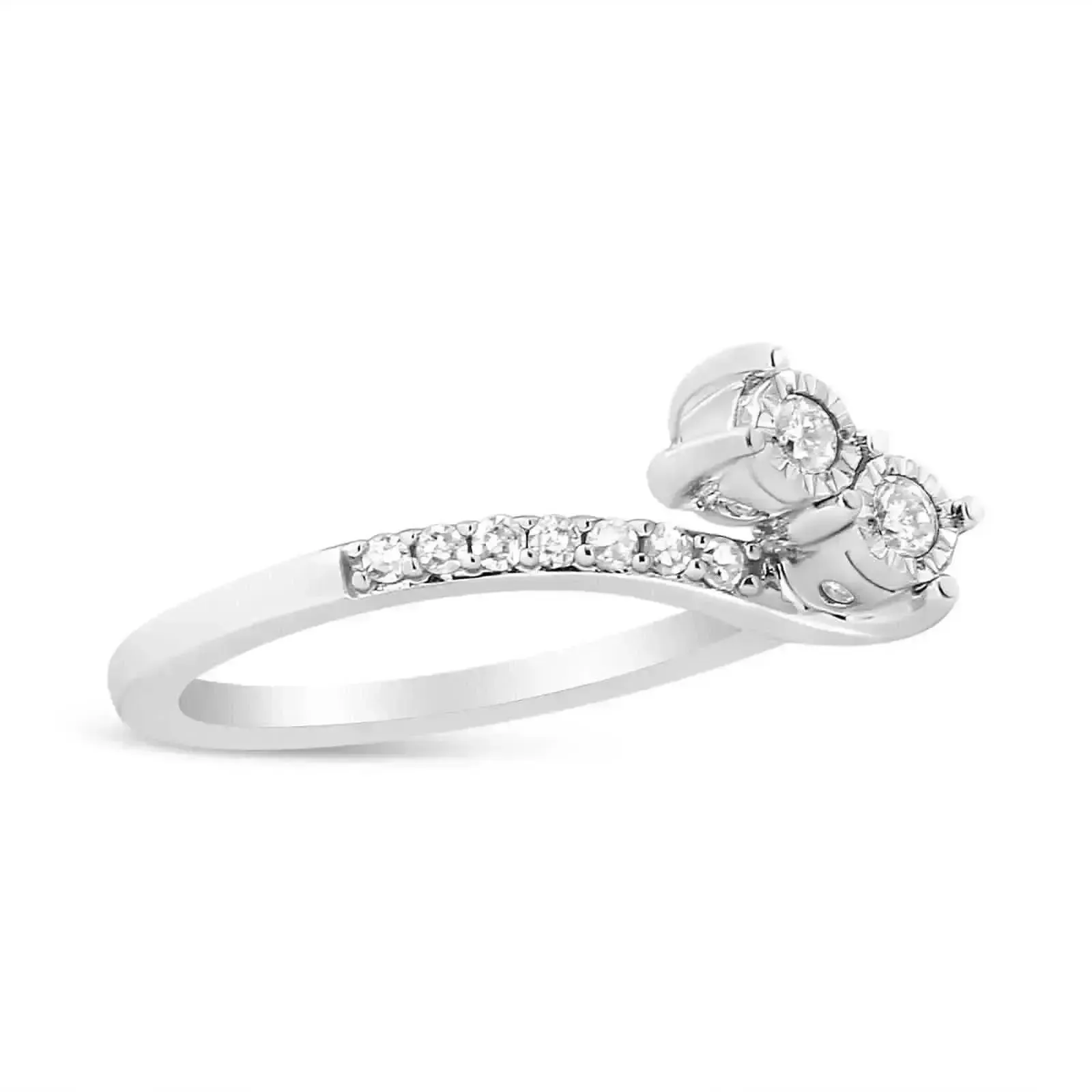 10K White Gold Elegant Dual-Stone Round Diamond Engagement Ring - Size 6.5, .25 Cttw