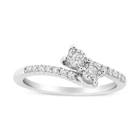 10K White Gold Elegant Dual-Stone Round Diamond Engagement Ring - Size 6.5, .25 Cttw