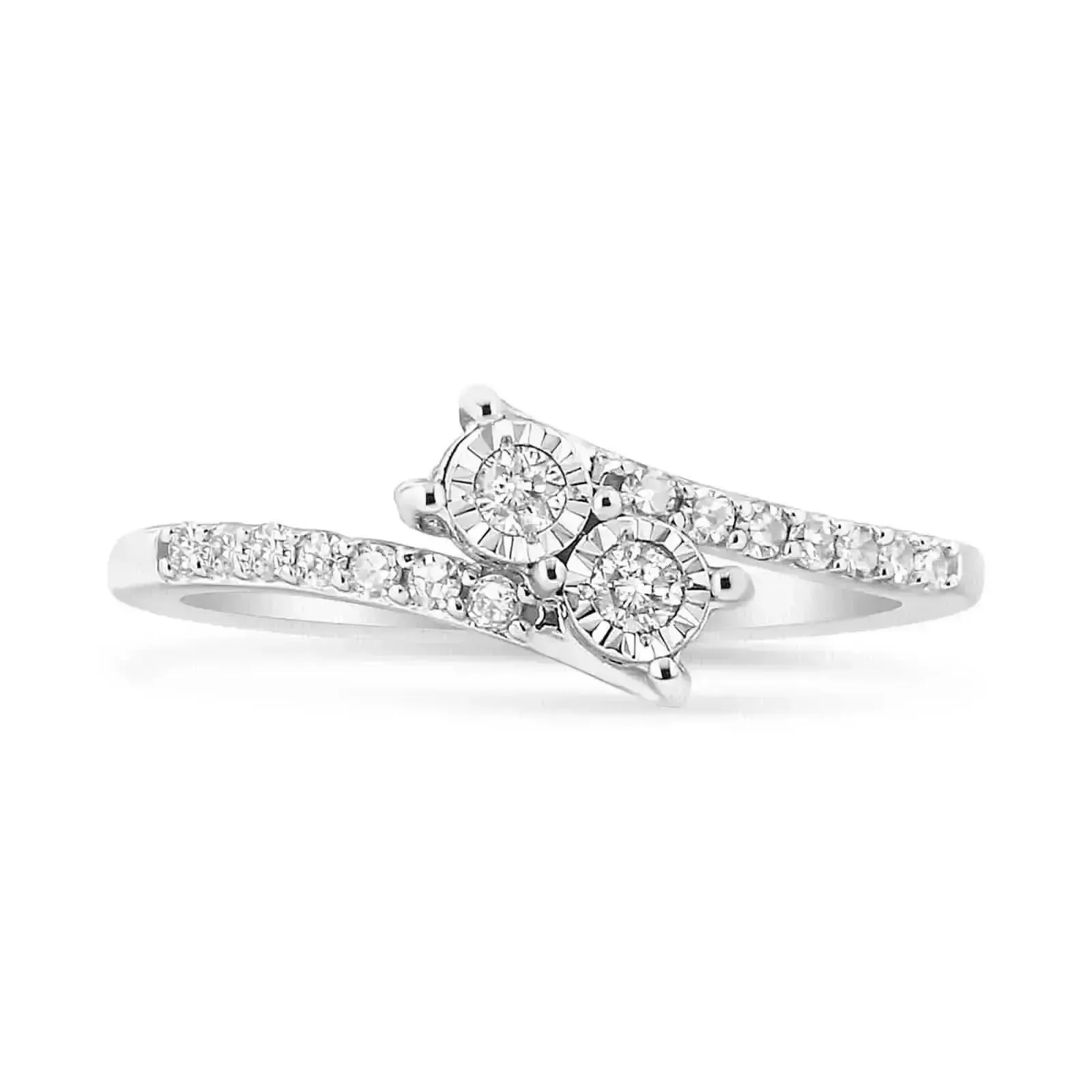 10K White Gold Elegant Dual-Stone Round Diamond Engagement Ring - Size 6.5, .25 Cttw