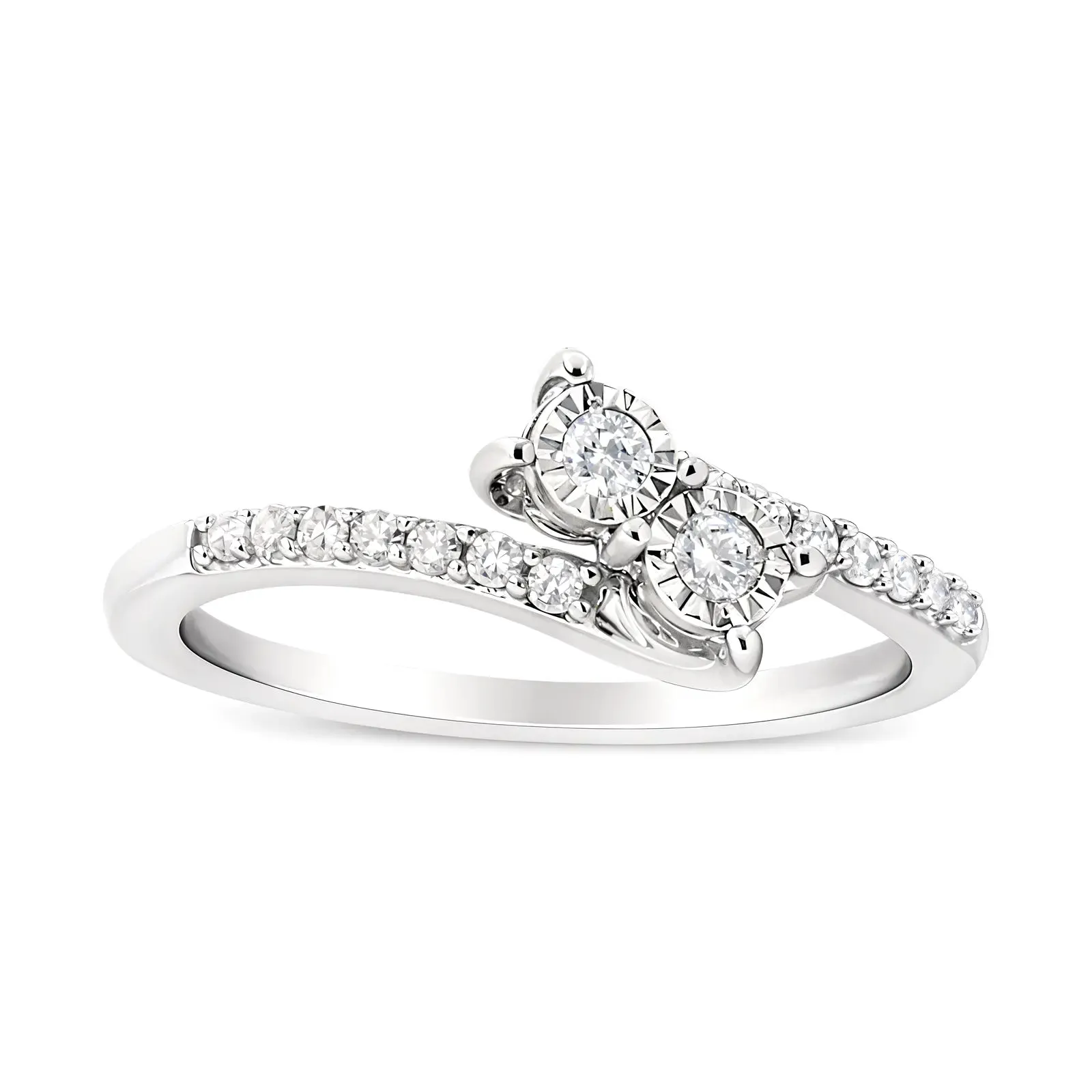 10K White Gold Elegant Dual-Stone Round Diamond Engagement Ring - Size 6.5, .25 Cttw