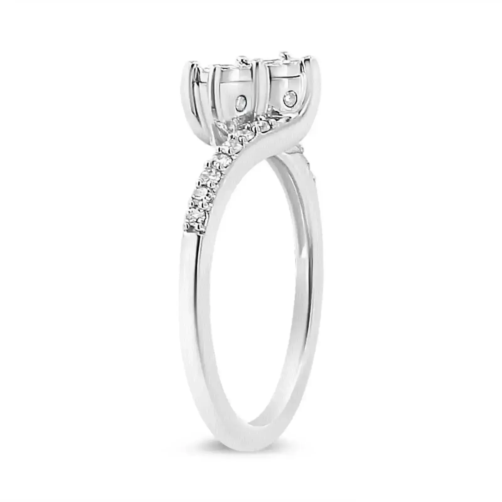 10K White Gold Elegant Dual-Stone Round Diamond Engagement Ring - Size 6.5, .25 Cttw