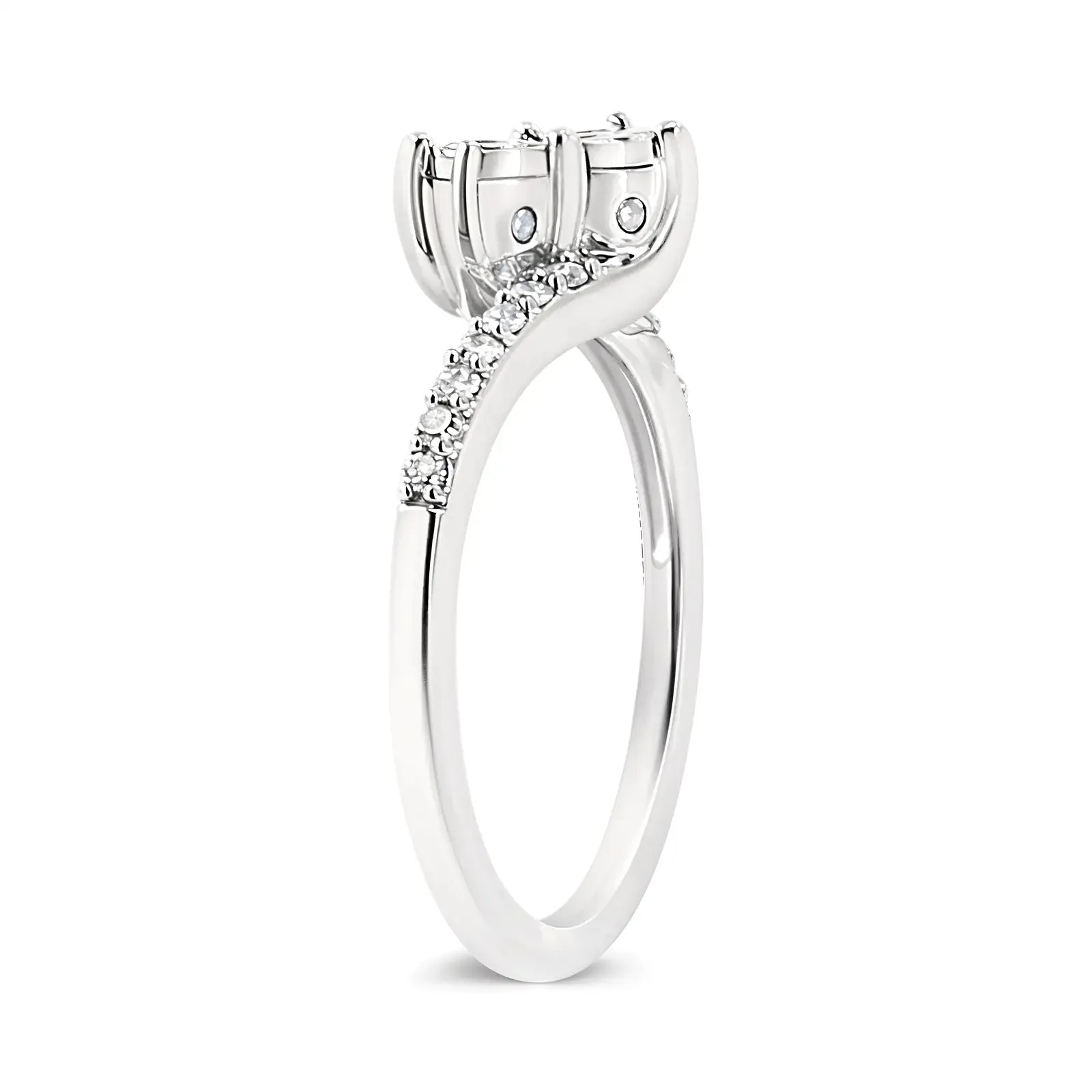 10K White Gold Elegant Dual-Stone Round Diamond Engagement Ring - Size 6.5, .25 Cttw