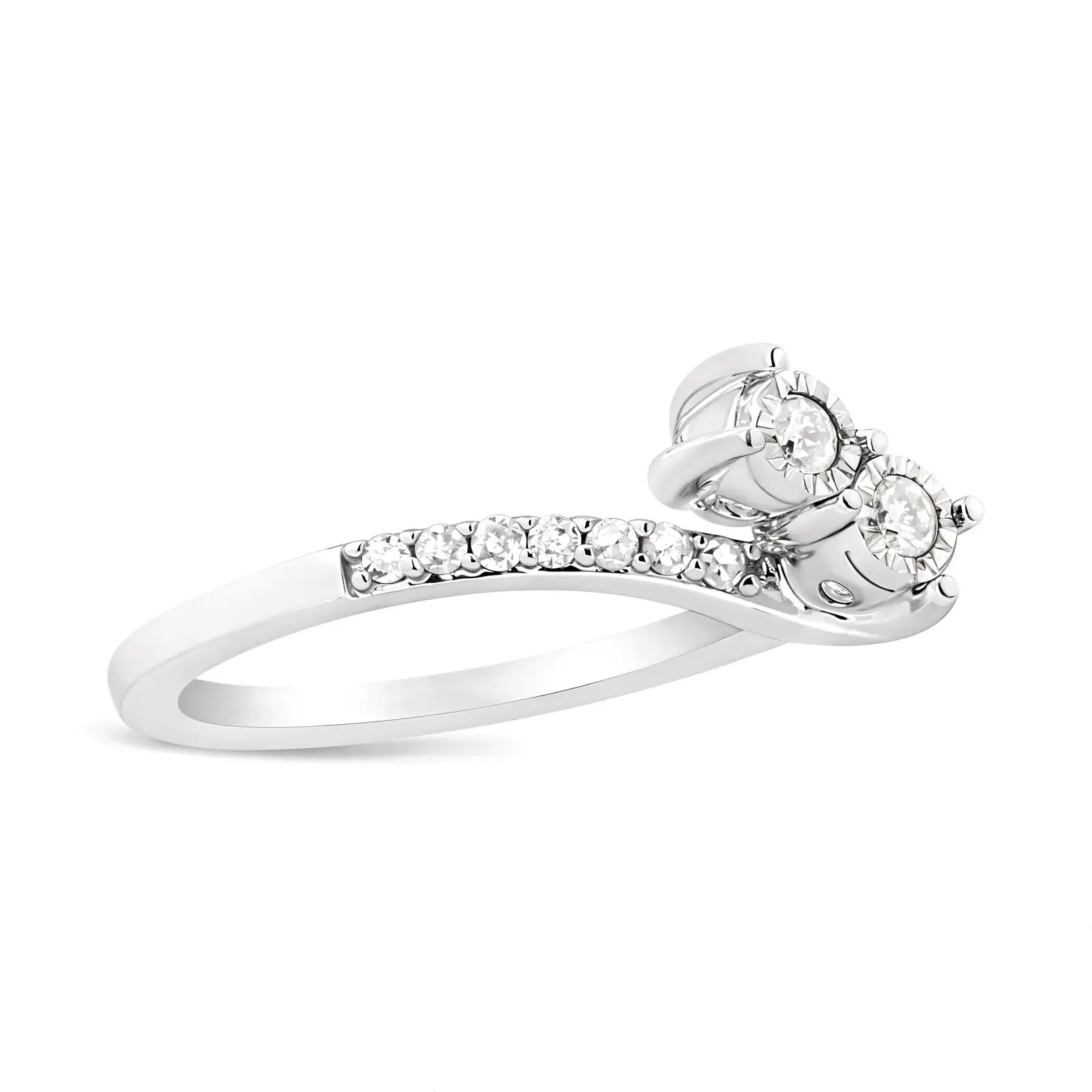 10K White Gold Elegant Dual-Stone Round Diamond Engagement Ring - Size 6.5, .25 Cttw