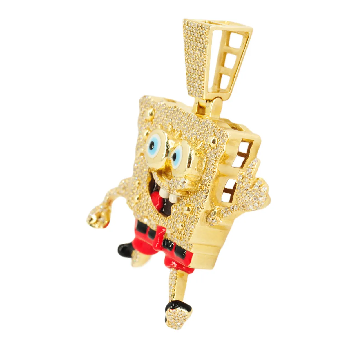 10k YELLOW GOLD 1.60CTW DIAMOND MIDDLE FINGER CARTOON SPONGE CHARACTER PENDANT