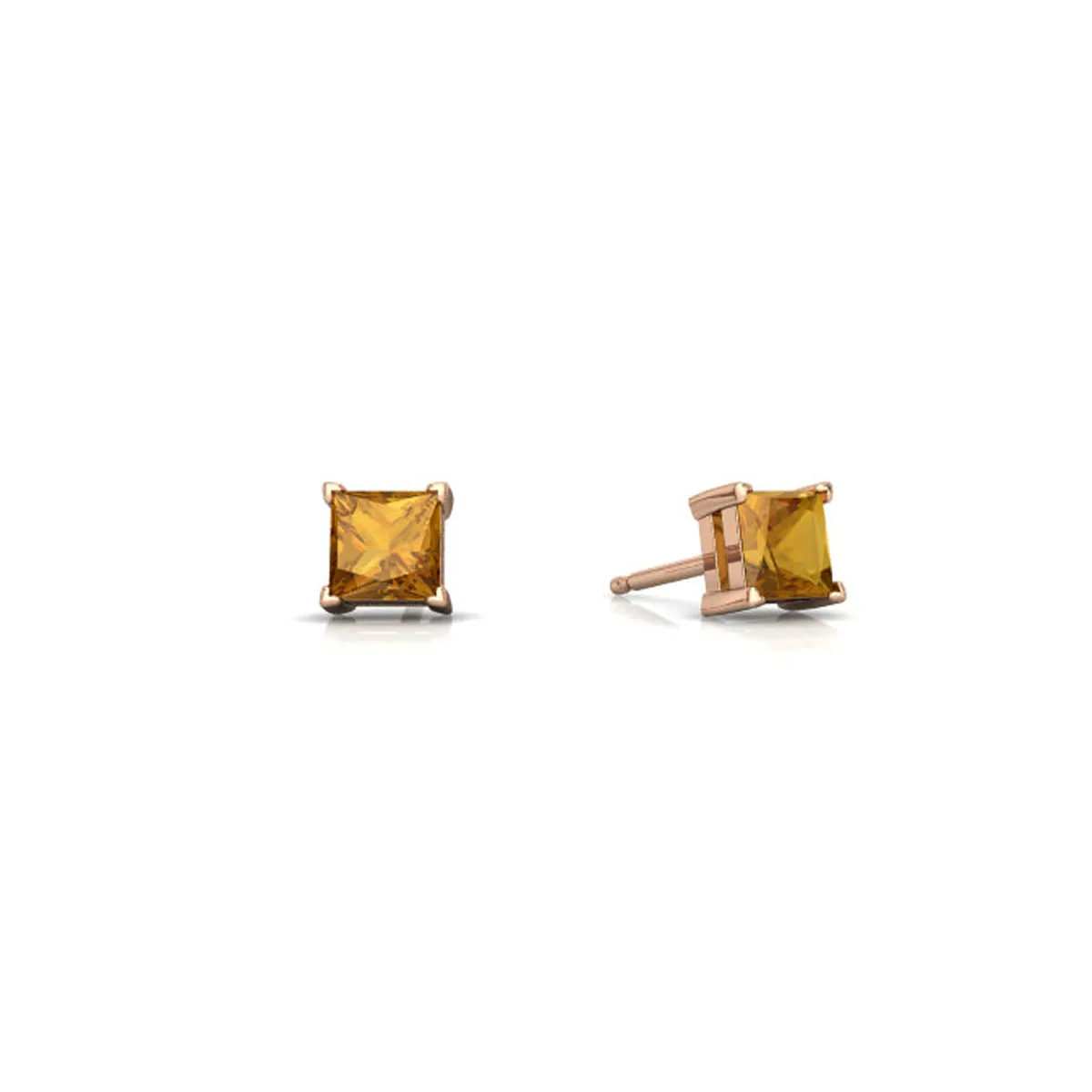 10k Yellow Gold Plated 3 Carat Princess Cut Created Citrine Sapphire Stud Earrings