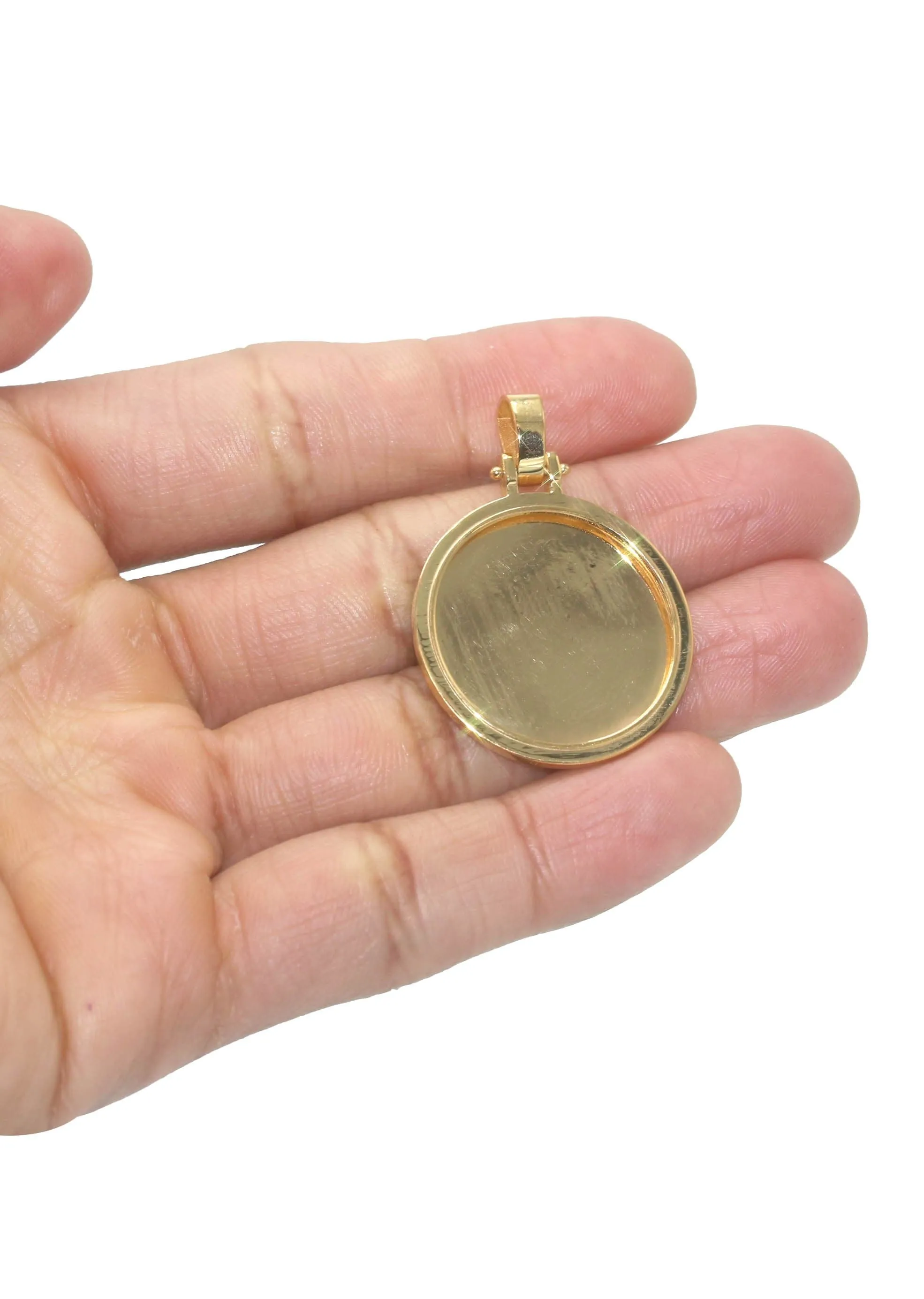 10K/14K Yellow Gold Large Round Picture Pendant Necklace