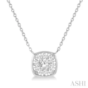 1/3 Ctw Cushion Shape Pendant Lovebright Diamond Necklace in 14K White Gold