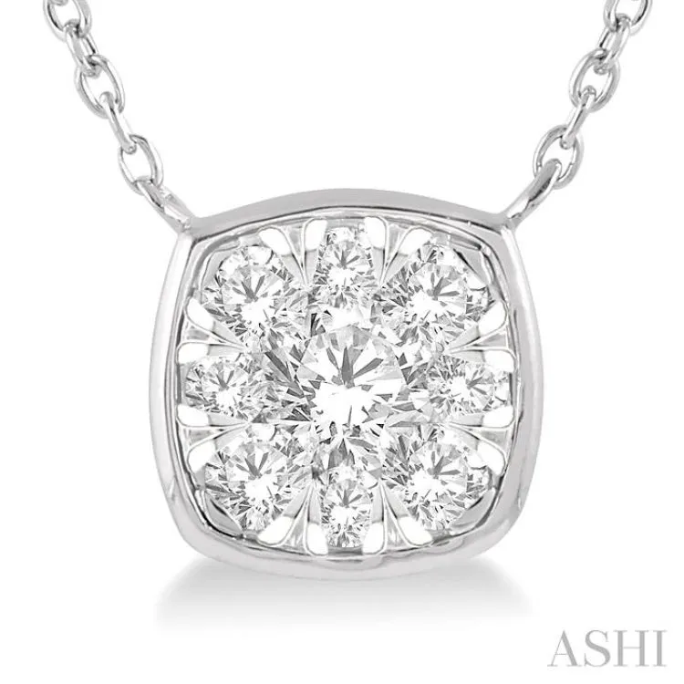 1/3 Ctw Cushion Shape Pendant Lovebright Diamond Necklace in 14K White Gold