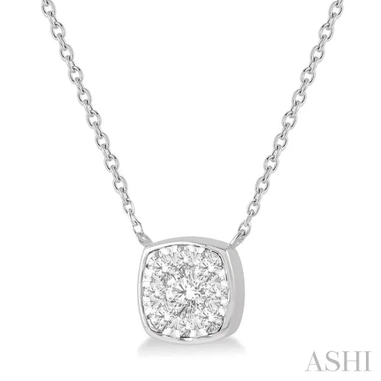 1/3 Ctw Cushion Shape Pendant Lovebright Diamond Necklace in 14K White Gold
