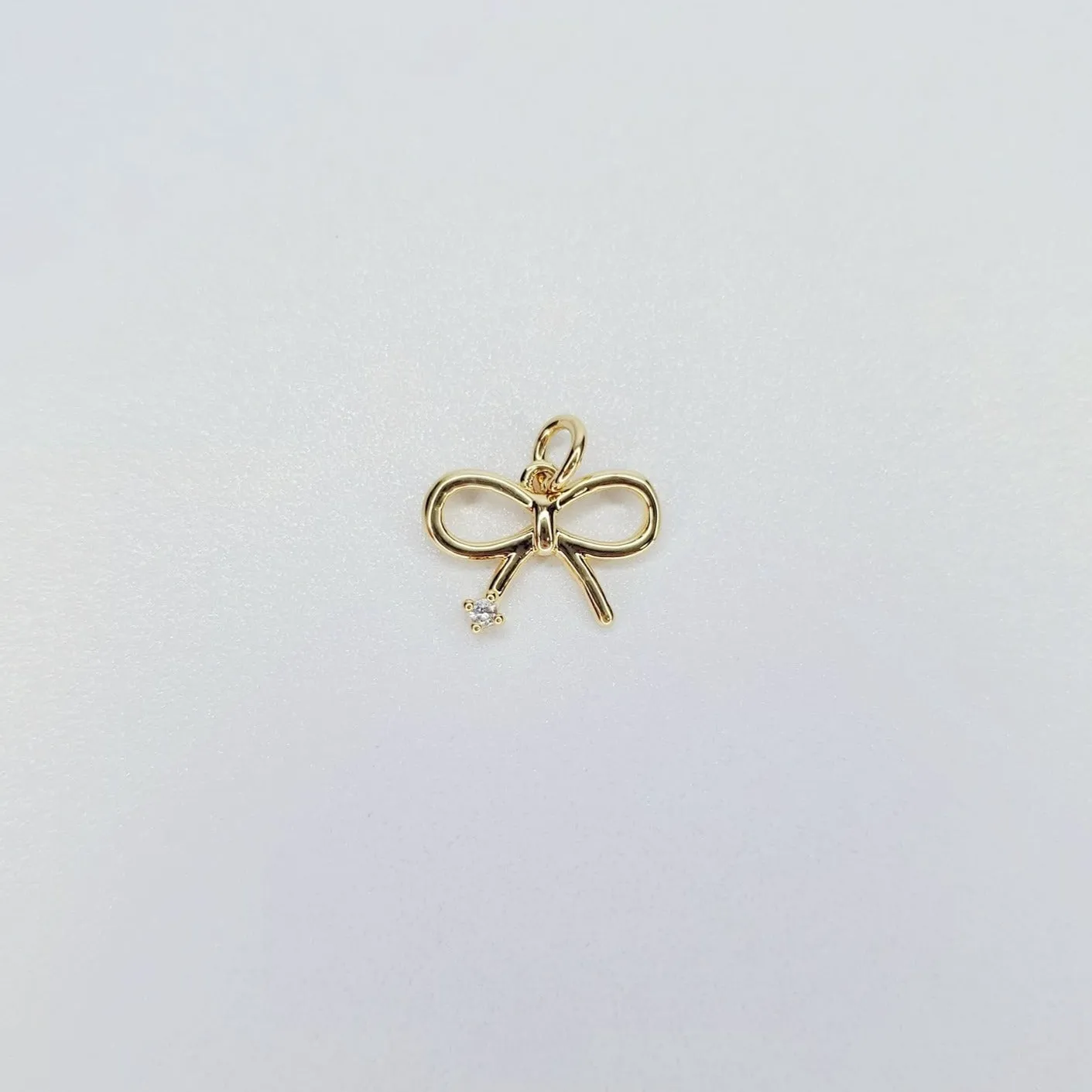 14K Gold Filled Cubic Zirconia Accent Mini Bow Charm