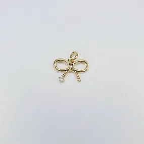 14K Gold Filled Cubic Zirconia Accent Mini Bow Charm
