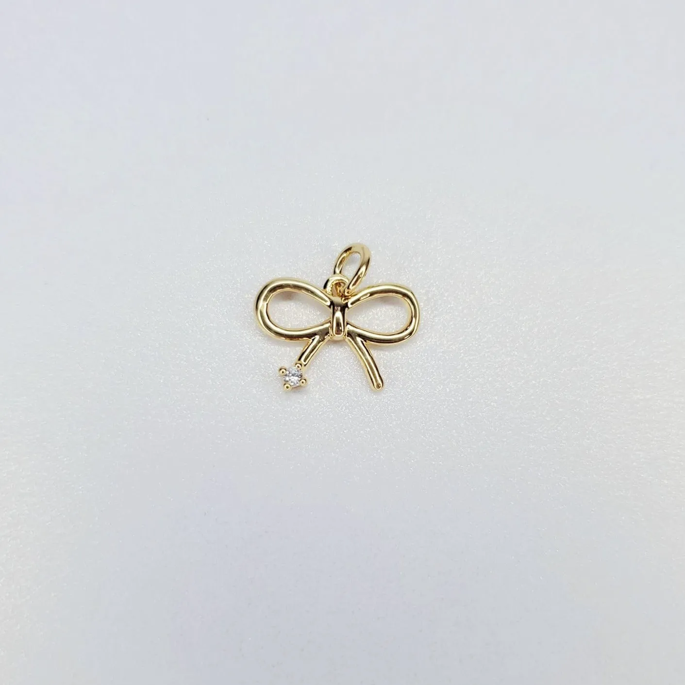 14K Gold Filled Cubic Zirconia Accent Mini Bow Charm