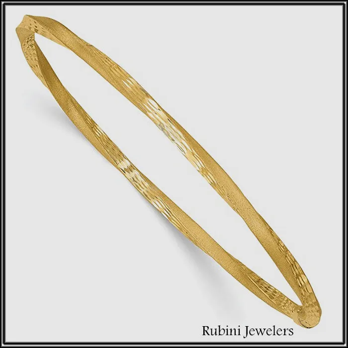 14k Gold Satin Finish Diamond-cut Twist Bangle
