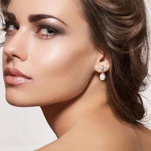 14K Solid Rose Gold Dangling Earrings w/ Pearls & Aquamarines