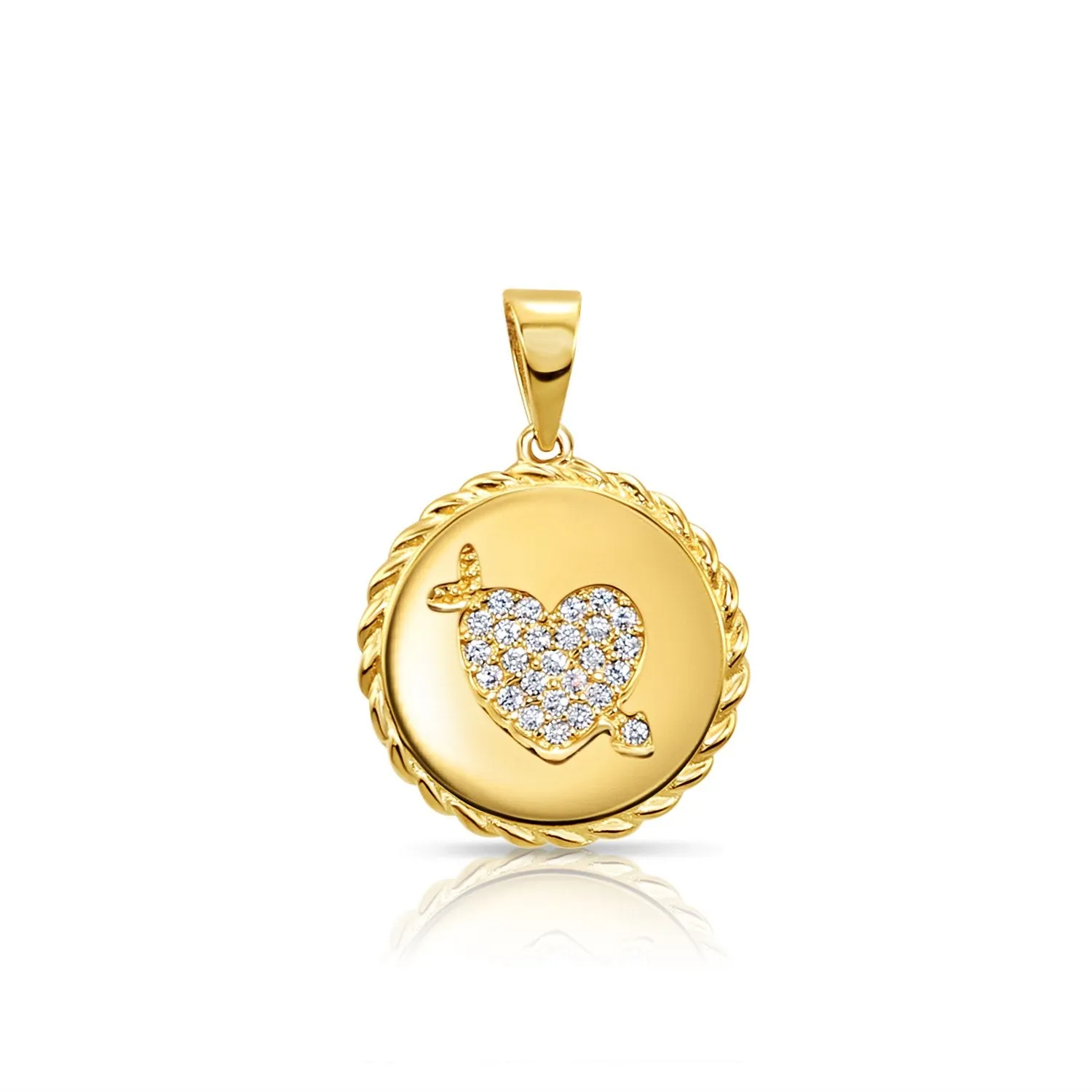 14K Solid Yellow Gold Pave CZ Heart Pendant, With 18" Cable Chain Necklace