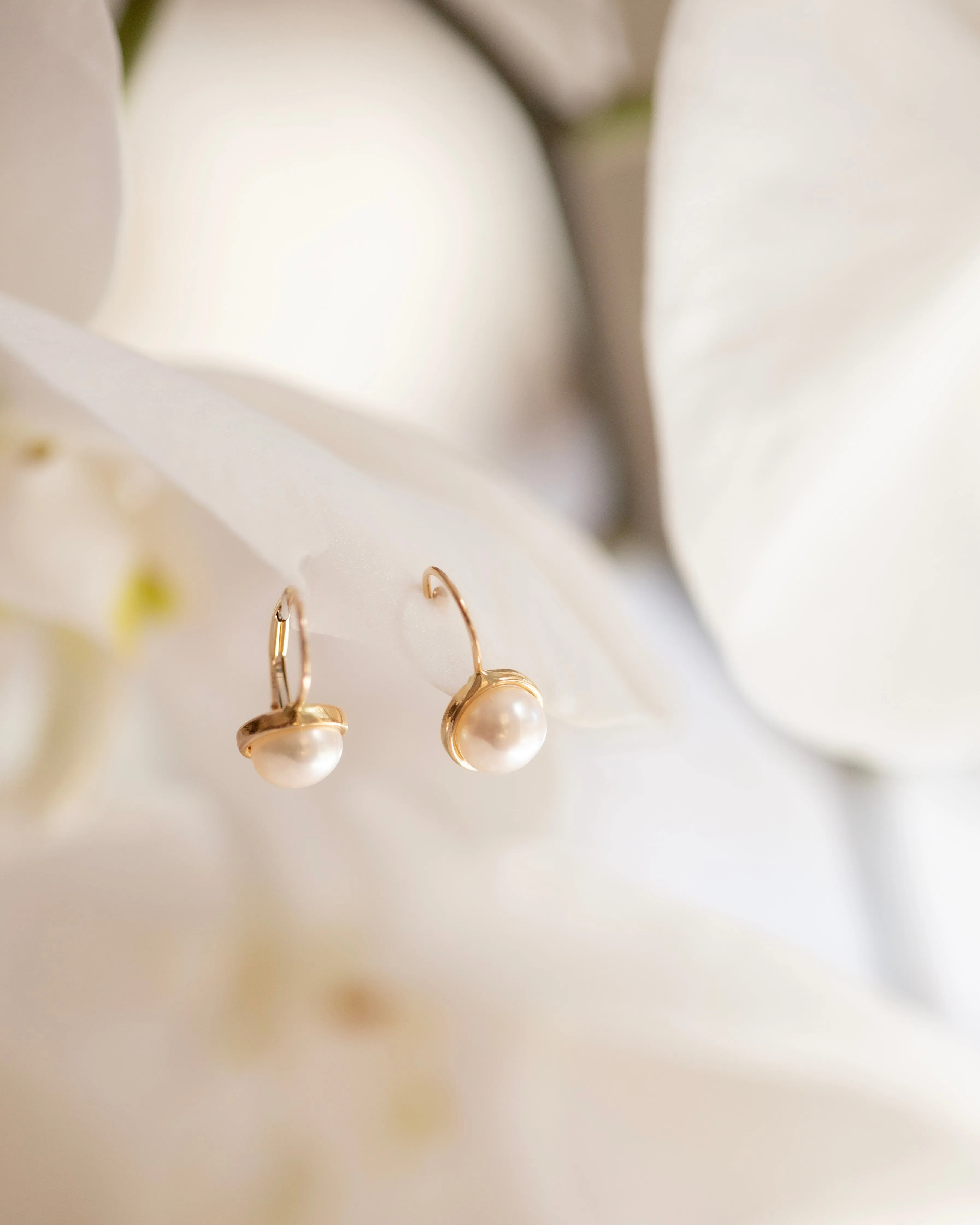 14k White Cultured Pearl Lever Back Earrings