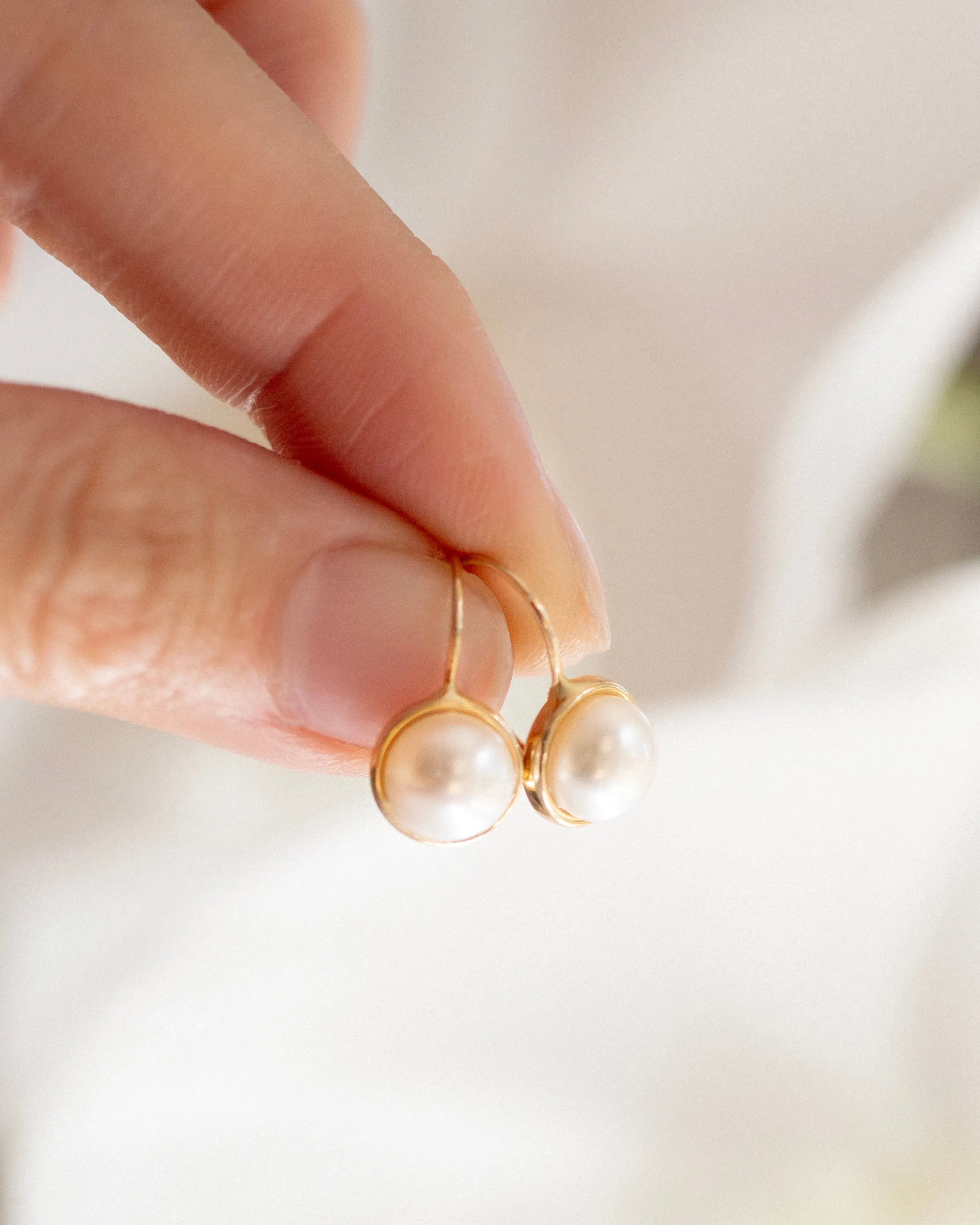 14k White Cultured Pearl Lever Back Earrings