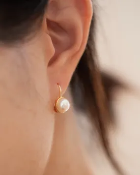 14k White Cultured Pearl Lever Back Earrings