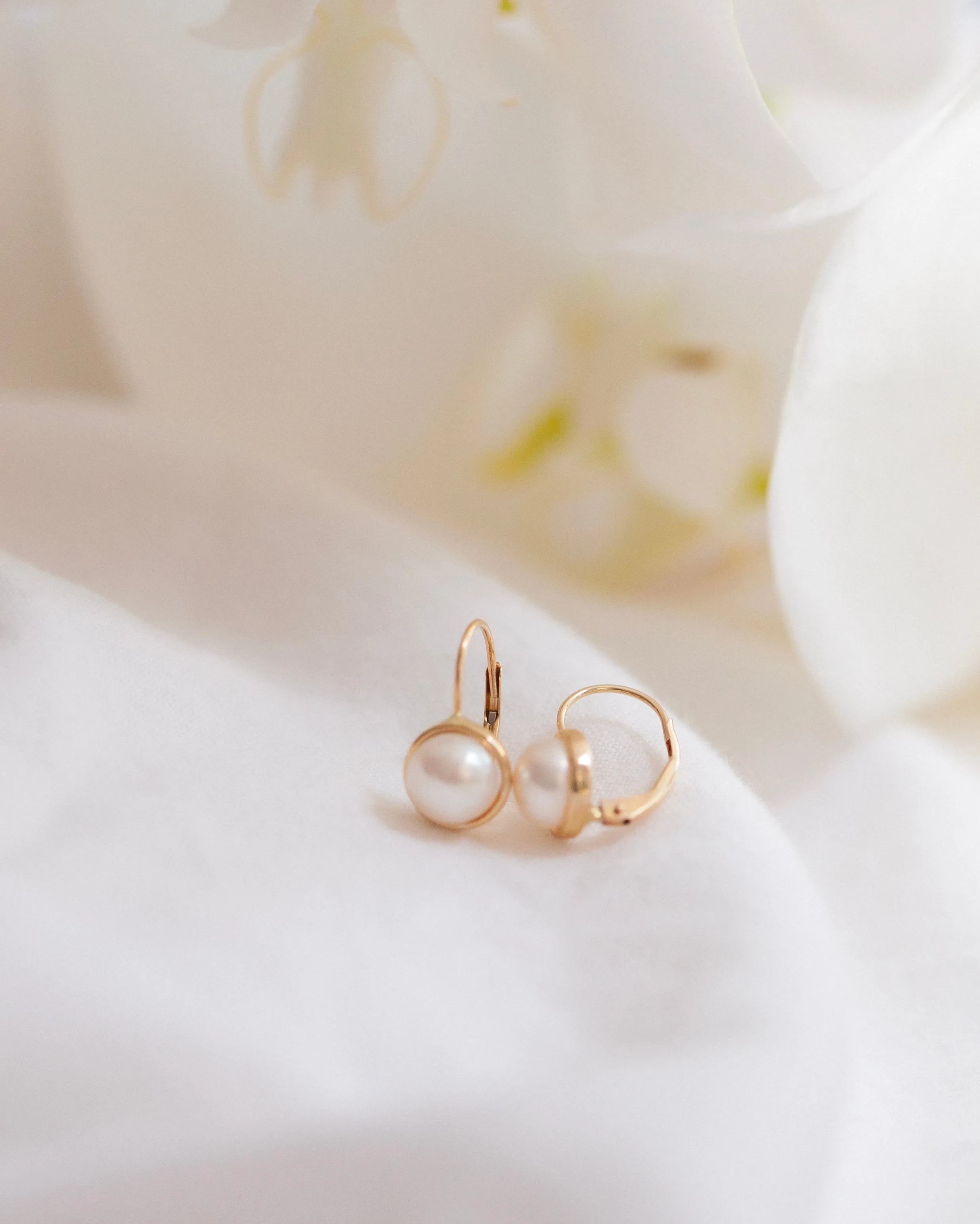 14k White Cultured Pearl Lever Back Earrings