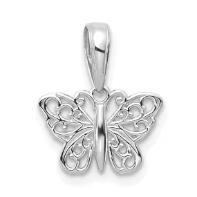 14k White Gold  Casted Solid Polished Finish Filigree Butterfly Charm Pendant