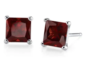 14k White Gold Plated 3 Carat Princess Cut Created Garnet Sapphire Stud Earrings