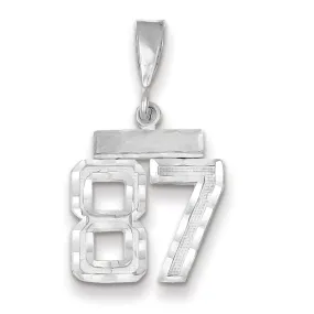 14k White Gold Small Size Diamond Cut Texture Finish Number 87 Charm Pendant