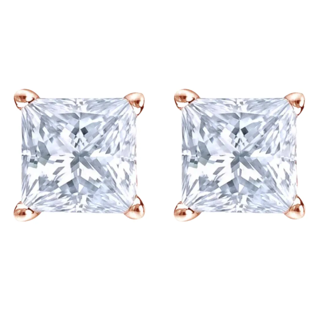 14k Yellow And Rose Gold 1/2 Carat Solitaire Created Diamond 2 Pair Princess Stud Earrings