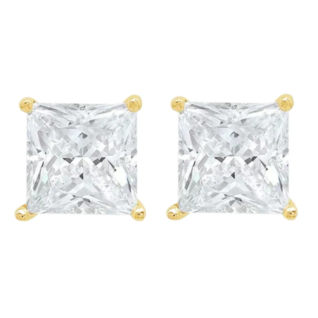 14k Yellow And Rose Gold 1/2 Carat Solitaire Created Diamond 2 Pair Princess Stud Earrings