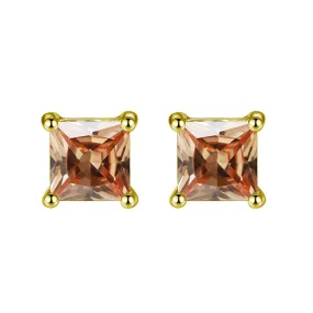 14k Yellow Gold Plated 1 Carat Princess Cut Created Champagne Sapphire Stud Earrings