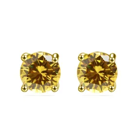 14k Yellow Gold Plated 1/2 Carat Round Created Citrine Sapphire Stud Earrings