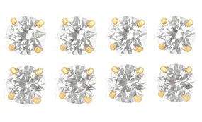 14k Yellow Gold Plated 6mm 3Ct Round White Sapphire Set Of Four Stud Earrings