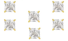 14k Yellow Gold Plated 6mm 4Ct Square Cut White Sapphire Set Of Three Stud Earrings