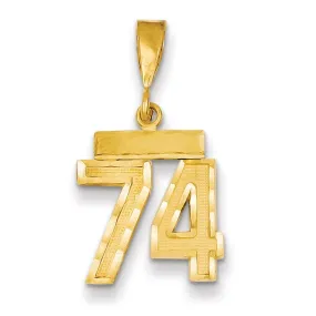 14k Yellow Gold Polished Diamond Cut Finish Small Size Number 74 Charm Pendant