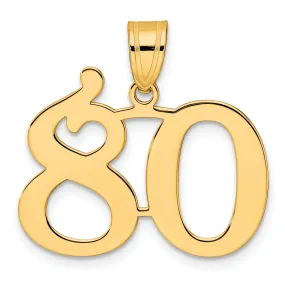 14k Yellow Gold Polished Finish Number 80 Charm Pendant