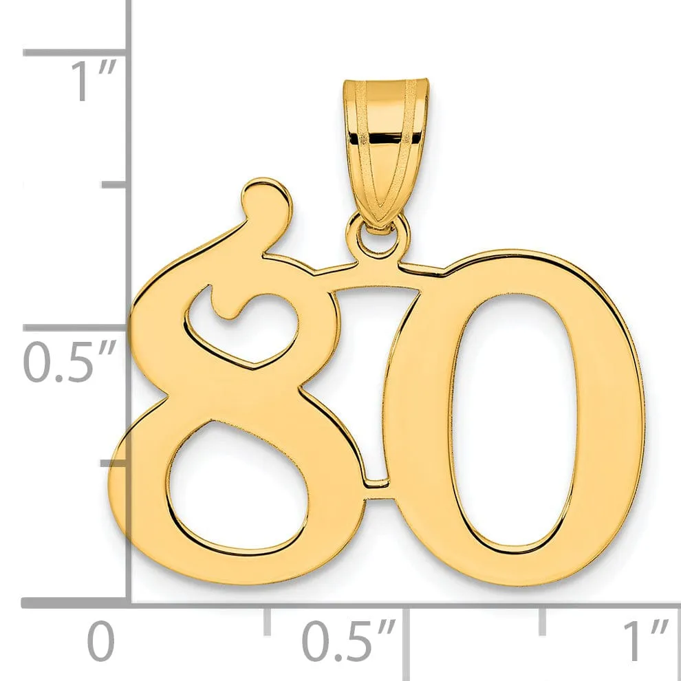 14k Yellow Gold Polished Finish Number 80 Charm Pendant