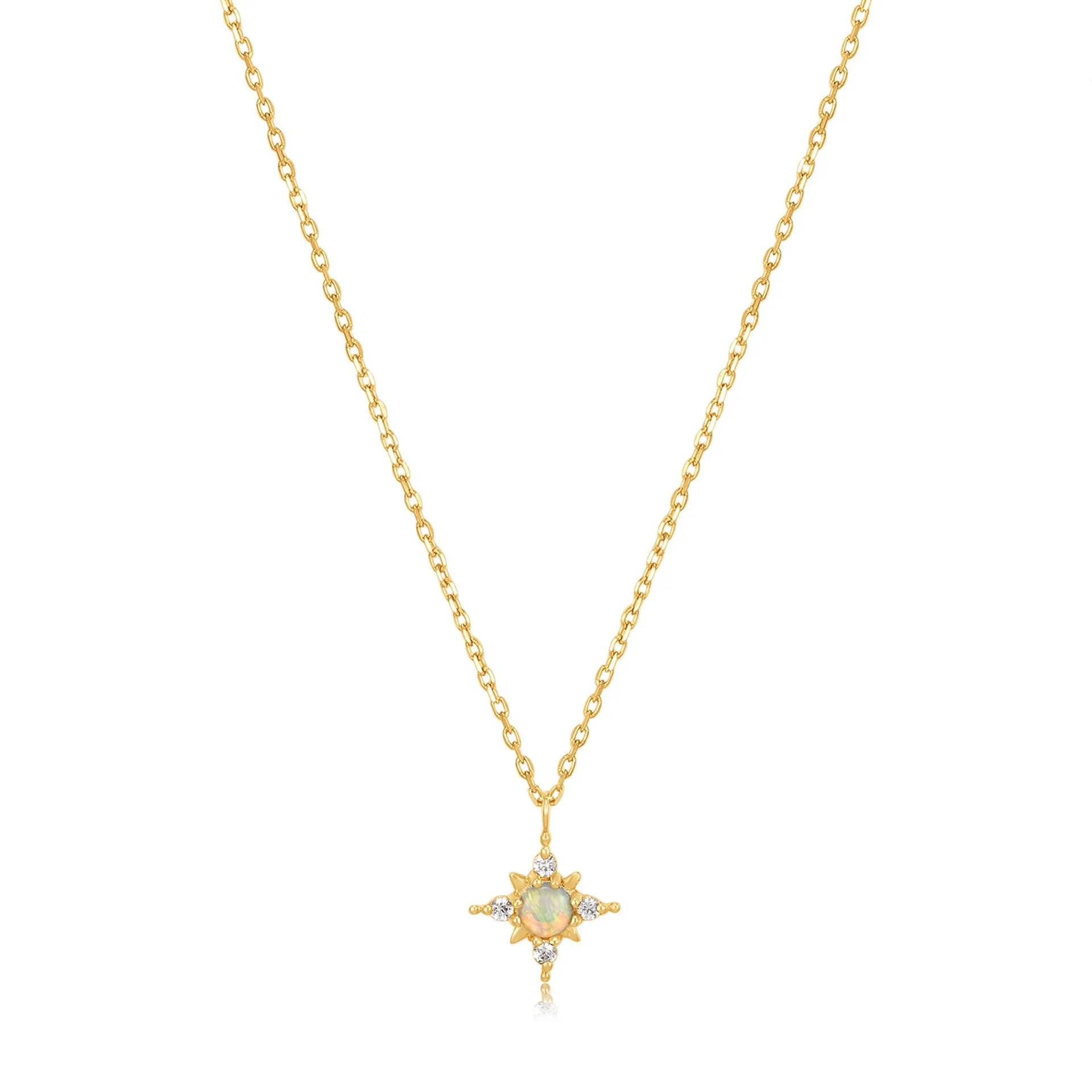 14kt Gold Australian Opal & White Sapphire Star Necklace