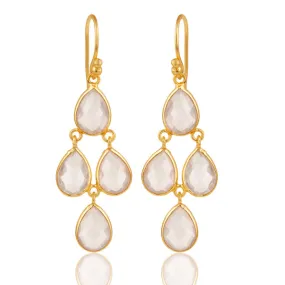18K Gold Plated Sterling Silver Rose Quartz Bezel Set Dangle Earrings