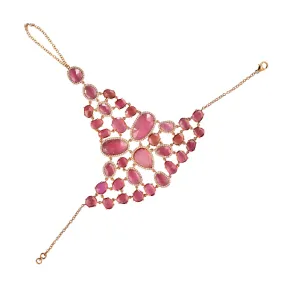 18K Rose Gold Unshaped Pink Tourmaline Pave Diamond Wedding Slave Bracelet For Her