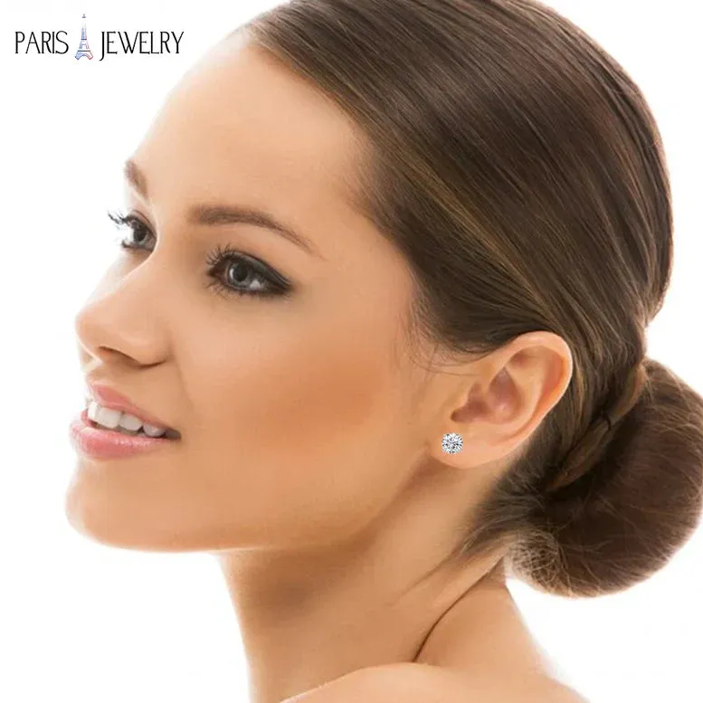 18K White Gold 4 Carat Round Created Diamond Screw Back Stud Earrings Plated By Paris Jewelry