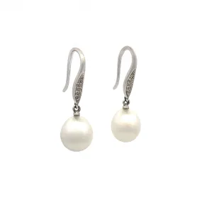 18K White Gold Australian South Sea Cultured Pearl Hook Earrings