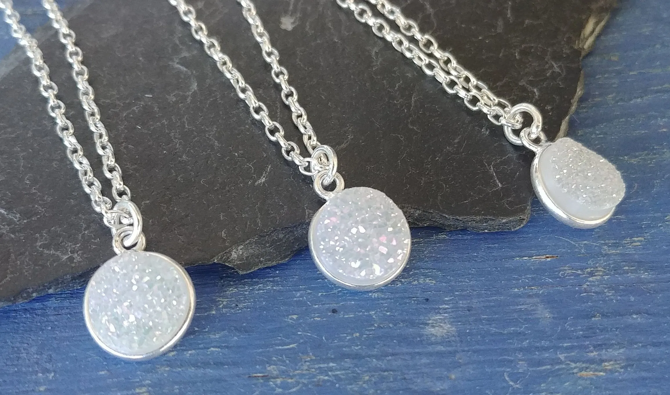 18" - 19" Druzy Quartz, Sterling Silver Necklace