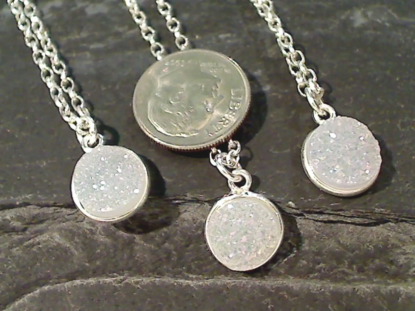 18" - 19" Druzy Quartz, Sterling Silver Necklace